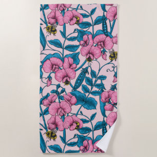 Erbsen und Hummeln, süß, rosa und blau Strandtuch