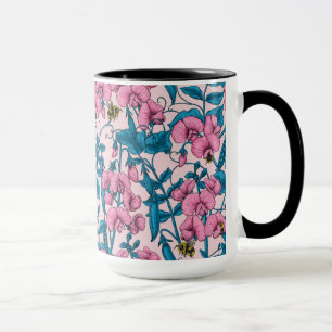 Erbsen und Hummeln, süß, rosa und blau Tasse