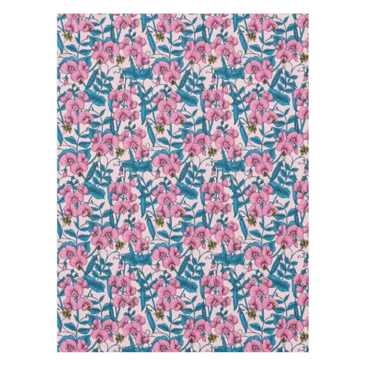 Erbsen und Hummeln, süß, rosa und blau Tischdecke (Vorderseite)