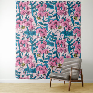 Erbsen und Hummeln, süß, rosa und blau Wandteppich