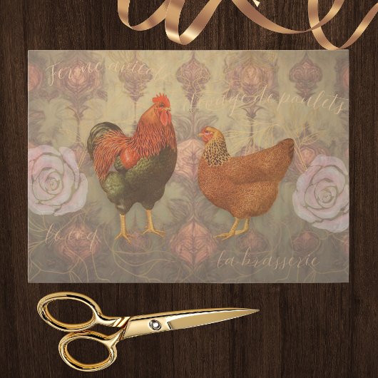 Erbsthahn und Huhn französischer Damast Seidenpapier