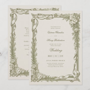 Erbstück   Edwardianische Band-Garland-Hochzeit Einladung