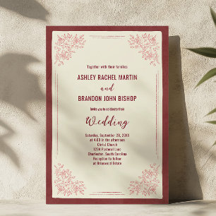 Erbstück Garten Burgunder Vintage Blumen Hochzeit Einladung
