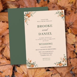 Erbstück-Kürbis-Eukalyptus-Hochzeit Einladung