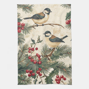Erbstück Singvogel Holly Weihnachten Creme Wald Geschirrtuch