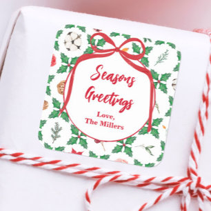 Erbstück Stechpalme Personalisierte Weihnachtsgrüß Quadratischer Aufkleber