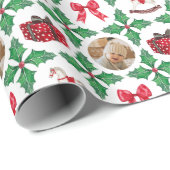 Erbstück-Stechpalmen-Patchwork-Foto-Weihnachten Geschenkpapier (Rolleneckpunkt)