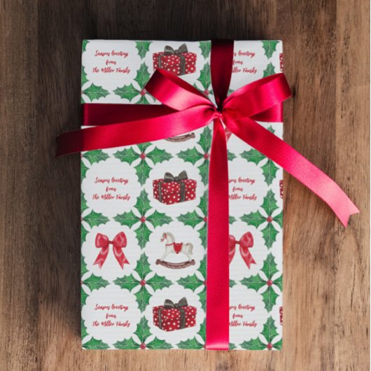 Erbstück-Stechpalmen-Patchwork-Weihnachten Geschenkpapier