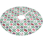 Erbstück-Stechpalmen-Patchwork-Weihnachten Polyester Weihnachtsbaumdecke (Schrägansicht)