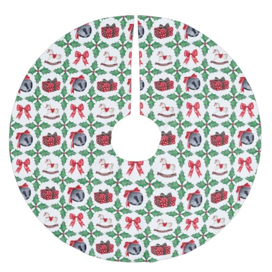 Erbstück-Stechpalmen-Patchwork-Weihnachten Polyester Weihnachtsbaumdecke (Vorderseite)