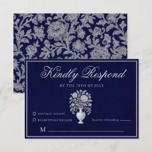 Erbvase Klassisch Navy Hochzeit RSVP Karte