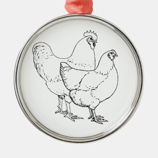 Erbzucht-Hühner - Hahn und Henne Silbernes Ornament (Vorne)