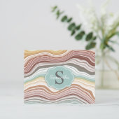 Erd-Rainbow-Marmor-Gemstone-Muster-Monogramm Postkarte (Stehend Vorderseite)