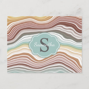 Erd-Rainbow-Marmor-Gemstone-Muster-Monogramm Postkarte