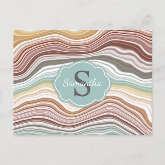 Erd-Rainbow-Marmor-Gemstone-Muster-Monogramm Postkarte (Vorderseite)