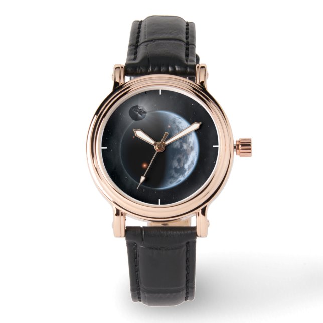 Erdähnlicher Planet mit Ozeanen, die seine Oberflä Armbanduhr (Vorderseite)