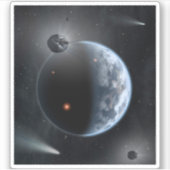 Erdähnlicher Planet mit Ozeanen, die seine Oberflä Aufkleber (Vorderseite)