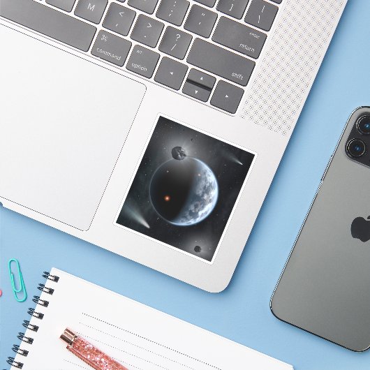 Erdähnlicher Planet mit Ozeanen, die seine Oberflä Aufkleber (Laptop mit iPhone)