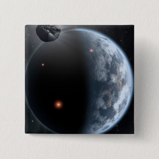 Erdähnlicher Planet mit Ozeanen, die seine Oberflä Button (Vorderseite)