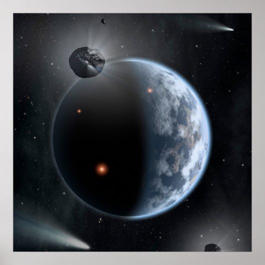 Erdähnlicher Planet mit Ozeanen, die seine Oberflä Poster (Vorne)