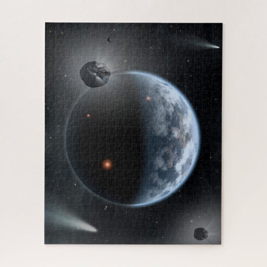 Erdähnlicher Planet mit Ozeanen, die seine Oberflä Puzzle (Vertikal)