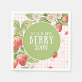 Erdbeer-Baby-Shower "Sie wird bald hier sein" Serviette (Vorderseite)