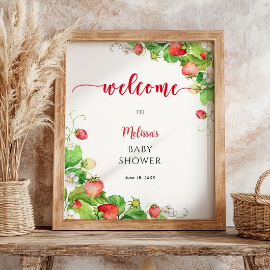 Erdbeer-Baby-Shower-Willkommen  Poster