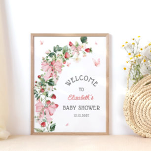 Erdbeer-Baby-Shower-Willkommen Poster