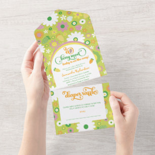 Erdbeer-Babyparty und Windel-Verlosung All In One Einladung