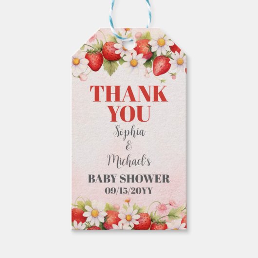 Erdbeer-Blumen-Baby-Shower Geschenkanhänger (Vorderseite)