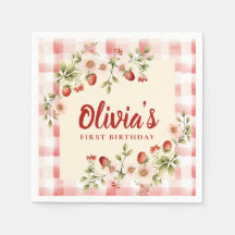 Erdbeer Blumen Gingham Erster Geburtstag