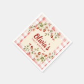 Erdbeer Blumen Gingham Erster Geburtstag Serviette (Ecke)