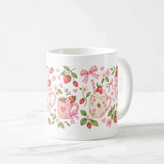 Erdbeer-Blüten-Teeparty Kaffeetasse (VorderseiteRechts)