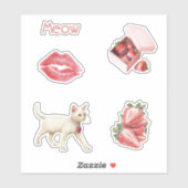 Erdbeer Charm White Cat Lips Aufkleber (Blatt)