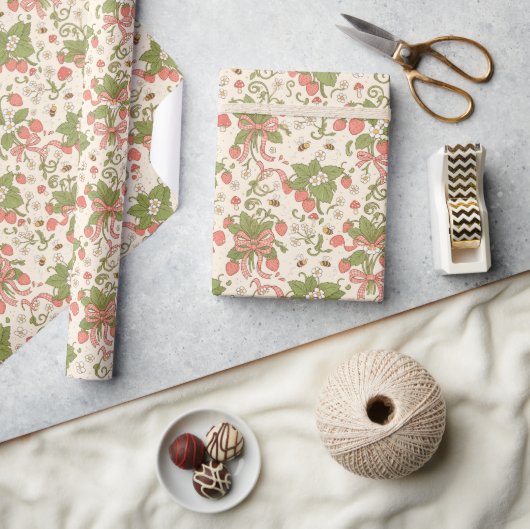 Erdbeer-Cottagecore-Geschenkpapier  Geschenkpapier (Basteln)