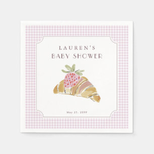 Erdbeer-Croissant-Rosa1 Gingham-Baby-Party Serviette