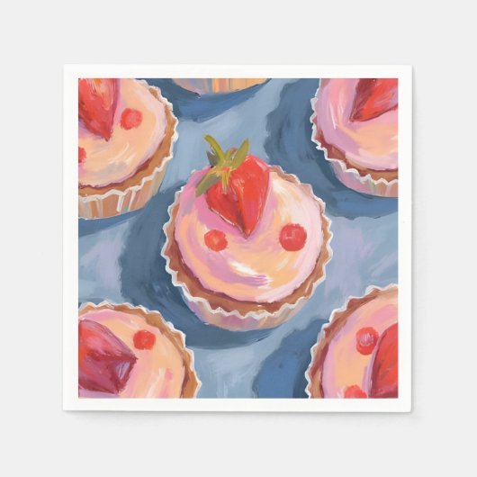 Erdbeer-Cupcakes | Frucht-Aquarell-Feierlich Serviette (Vorderseite)