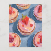Erdbeer Cupcakes | Obst Wasserfarben Feierlich Postkarte (Vorderseite)