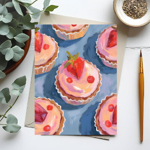 Erdbeer Cupcakes   Obst Wasserfarben Feierlich Postkarte