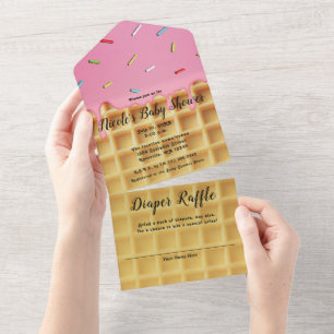 Erdbeer-Eis-Waffel-Kegel-Geburtstag All In One Einladung