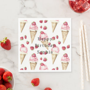 Erdbeer-Eiscreme-Tüten Geburtstag Serviette