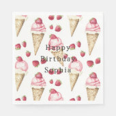 Erdbeer-Eiscreme-Tüten Geburtstag Serviette (Vorderseite)