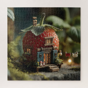 Erdbeer-Feenhaus mit Miniatur-Wäscheleine Puzzle