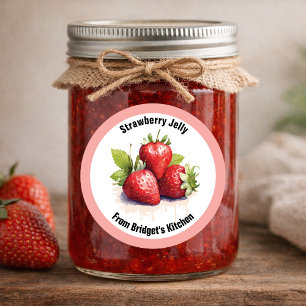 Erdbeer-Gelee-Marmelade selbstgemacht Etikett STRA Runder Aufkleber