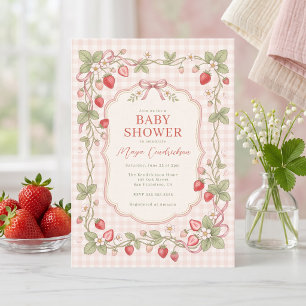 Erdbeer-Gingham-Baby-Party Einladung
