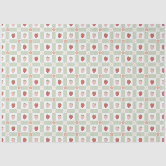 Erdbeer-Gingham-Beerenthema Seidenpapier (Vorderseite)