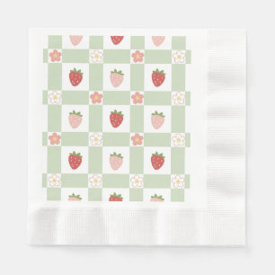 Erdbeer-Gingham-Erstgeburtstag mit gemünzter Kante Serviette