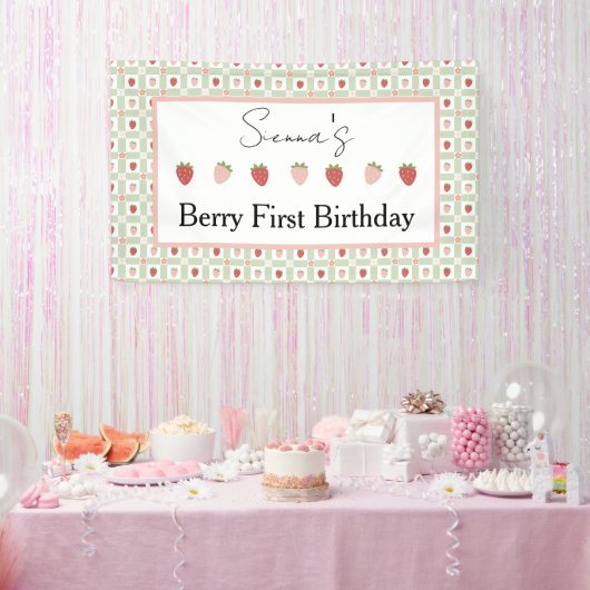 Erdbeer-Gingham-Erstgeburtstagsfeier Banner (Party)
