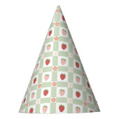 Erdbeer-Gingham Pastellgrün Kinder Partyhütchen (Vorderseite)