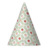 Erdbeer-Gingham Pastellgrün Kinder Partyhütchen (Links)